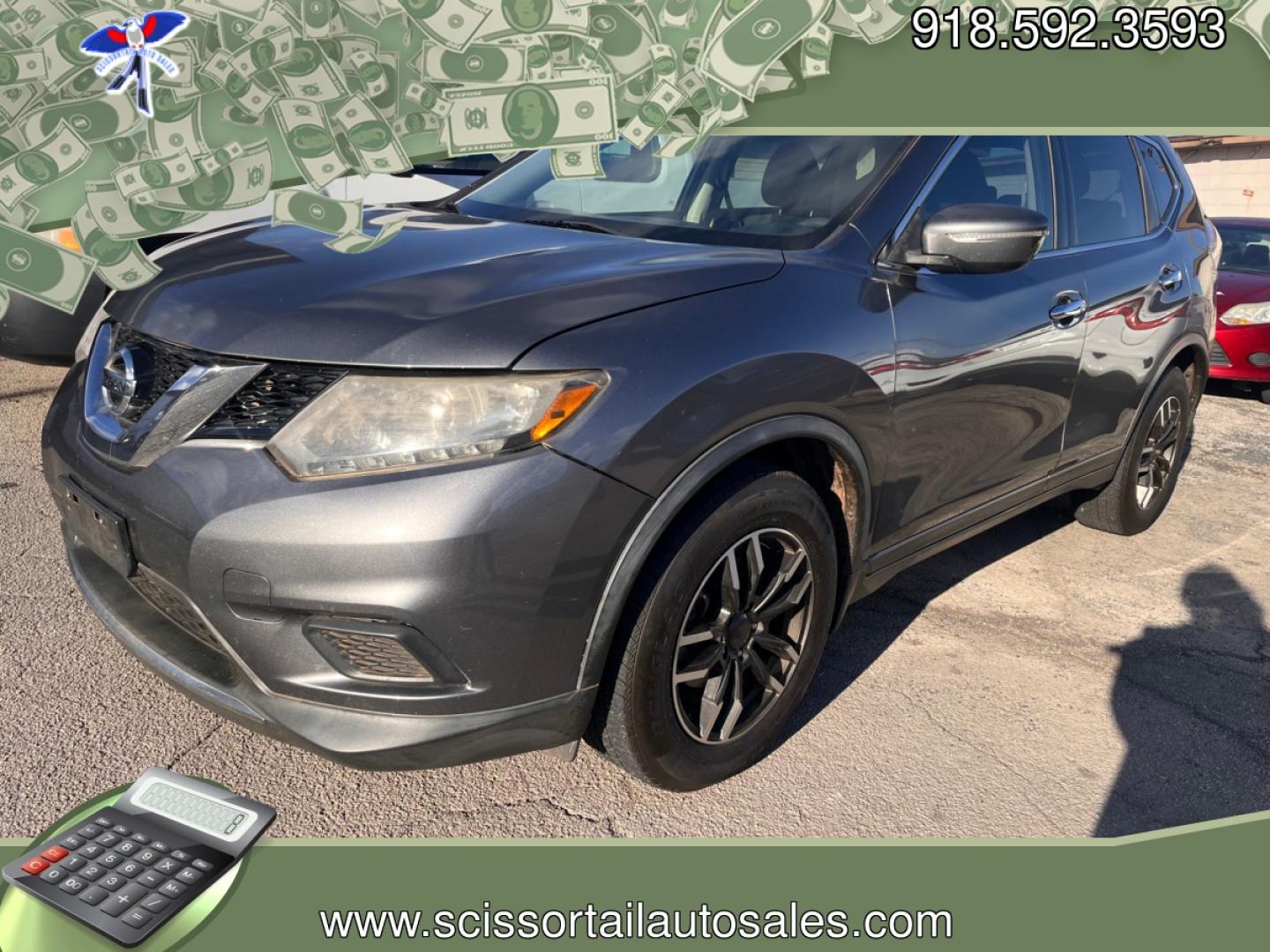 2015 GRAY NISSAN ROGUE S; SL; SV S 2WD (KNMAT2MT4FP) with an 2.5L L4 DOHC 16V engine, Continuously Variable Transmission transmission, located at 8101 E. Skelly Dr., Tulsa, OK, 74129, (918) 592-3593, 36.121891, -95.888802 - Photo#0